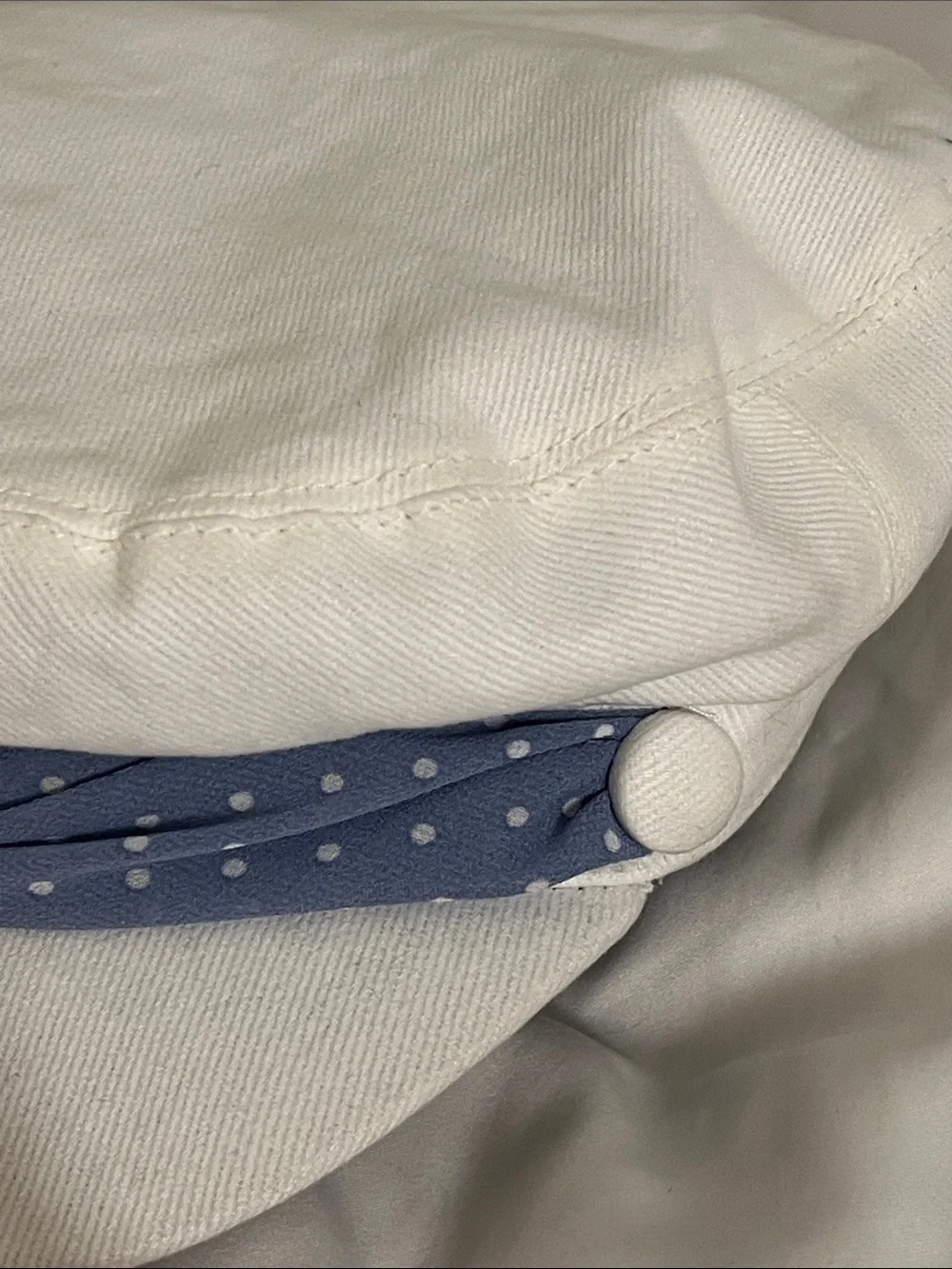 White Cotton Sailor Cap with Blue Polka Dot Band